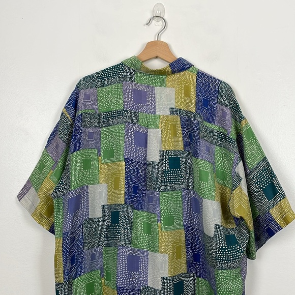 Perry Ellis Portfolio Silk Short Sleeve Button Down 1 Pocket Men Mulicolor Shirt - Picture 8 of 11